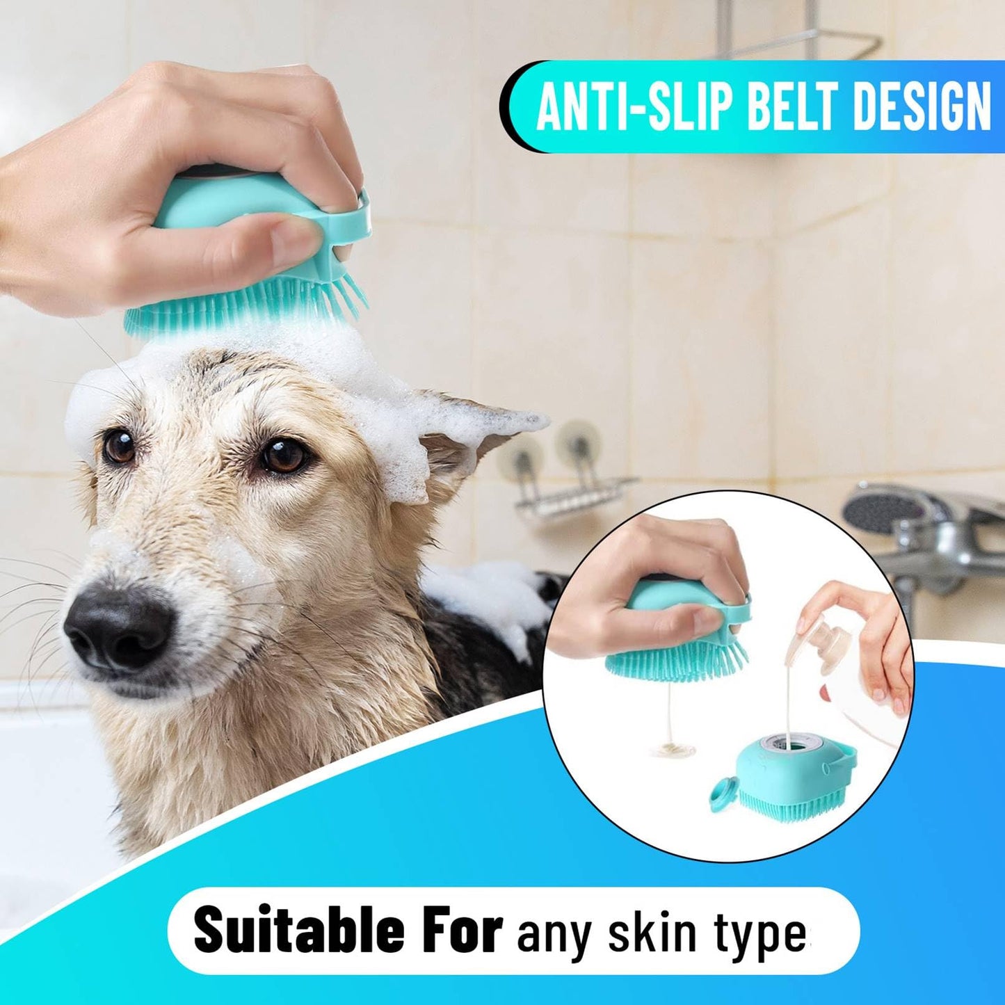Escova de banho de silicone para massagem para animais de estimação