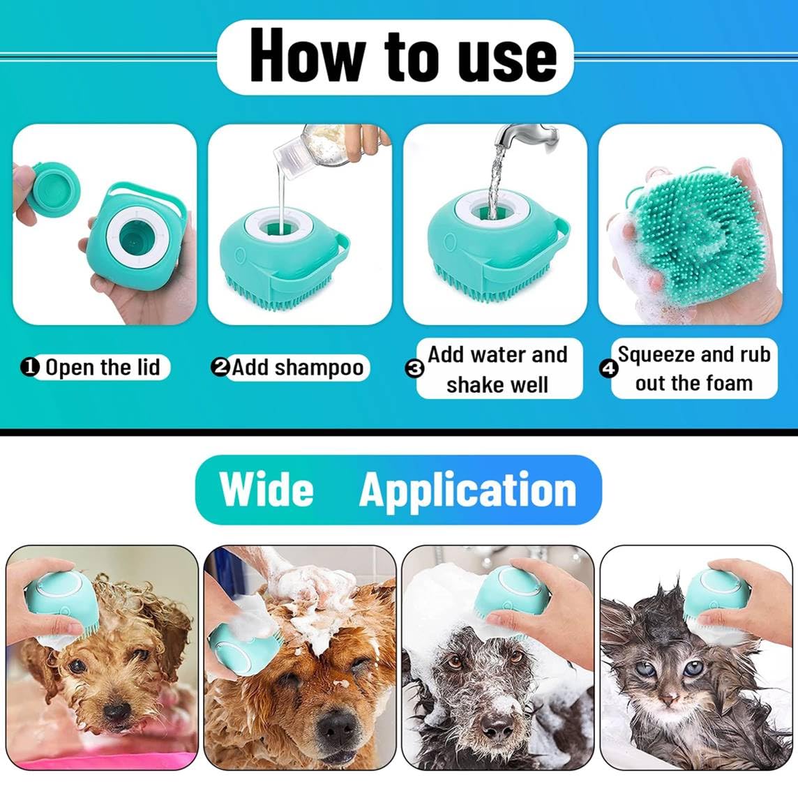 Escova de banho de silicone para massagem para animais de estimação
