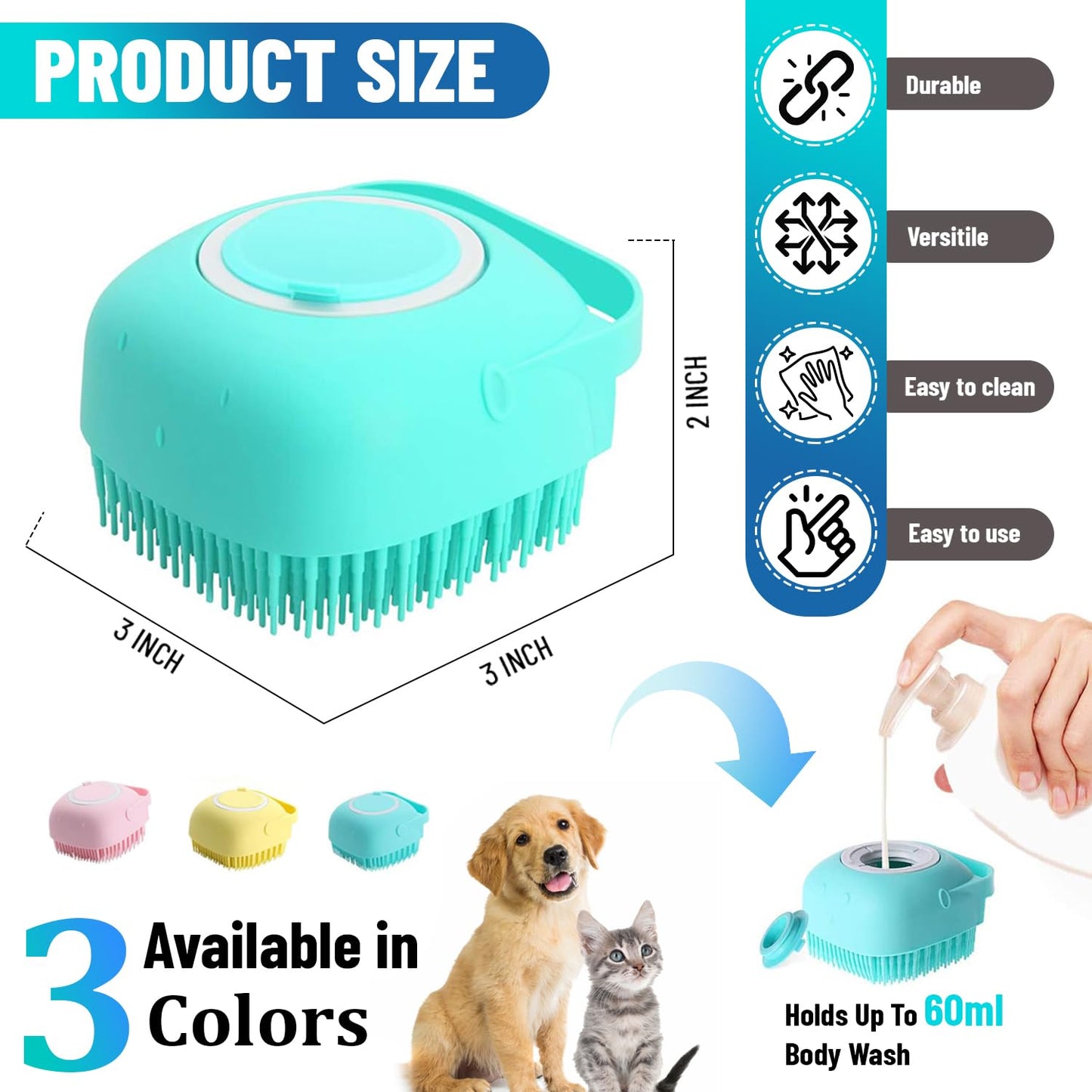 Escova de banho de silicone para massagem para animais de estimação