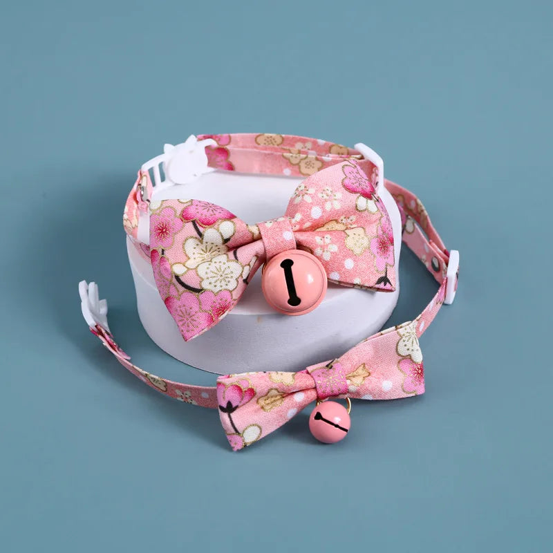 Japanese Style Cats Collar with Bell Cherry Blossoms Pattern Kitten - PetsLoveStory®