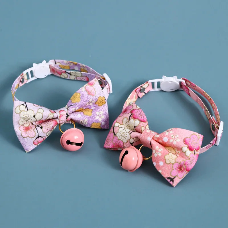 Japanese Style Cats Collar with Bell Cherry Blossoms Pattern Kitten - PetsLoveStory®
