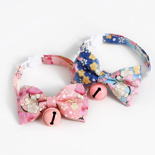 Japanese Style Cats Collar with Bell Cherry Blossoms Pattern Kitten - PetsLoveStory®