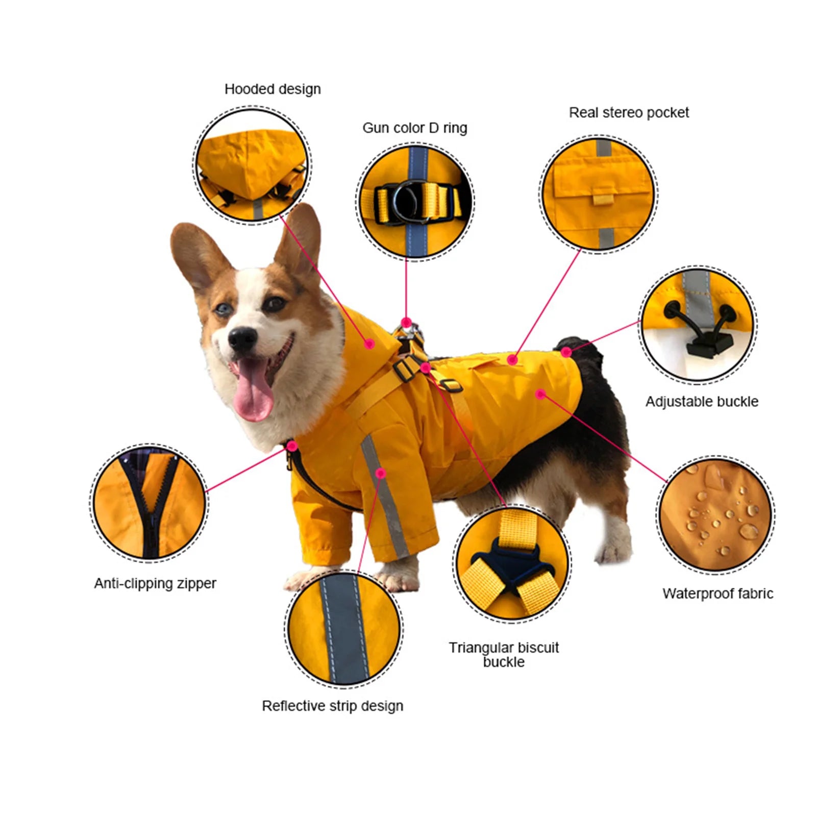 Puppy Raincoat Hooded Design Waterproof with Traction Ring High - PetsLoveStory®