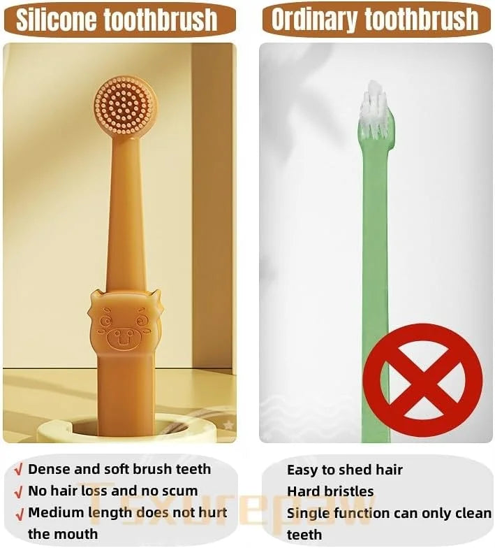 Pet Toothbrush, Pet Silicone Toothbrush Cat & Dog Tooth Brushing Kit with Storage Cup - PetsLoveStory®