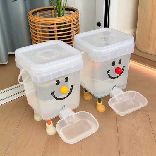 Dispensador de água para animais de estimação com pernas e torneira em formato de rosto sorridente